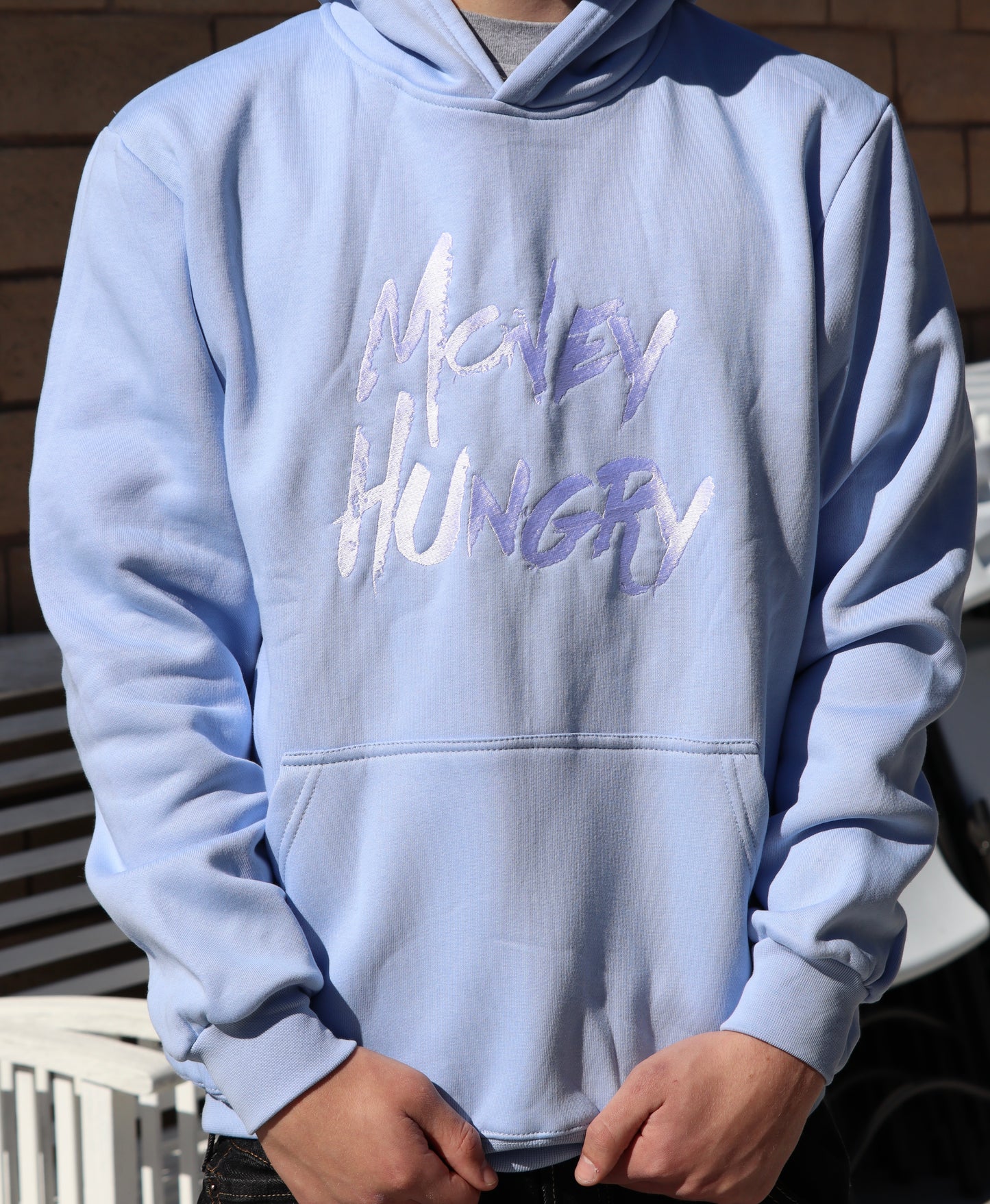 Light blue embroidery hoodie